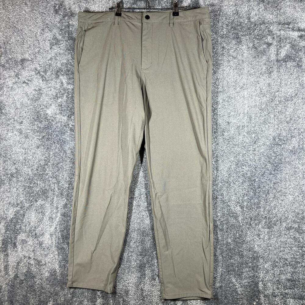CUTS Pants Mens 38x32 Green Slim Chino Microfiber Polyester Tapered Casual